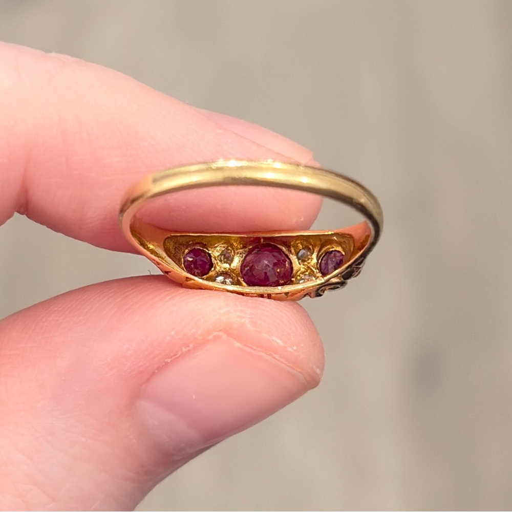 18K Ruby Diamond Edwardian Ring, 1960s Recreation Size 6.75 - Picture 12 of 15